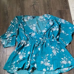 Torrid Teal Floral Blouse